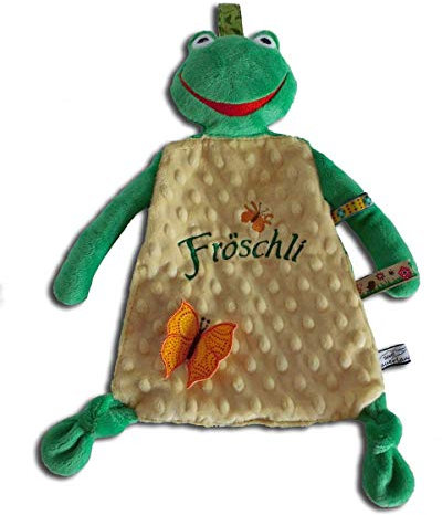 Stofftier Knistertuch Schmusetuch Frosch mit besticktem Namen