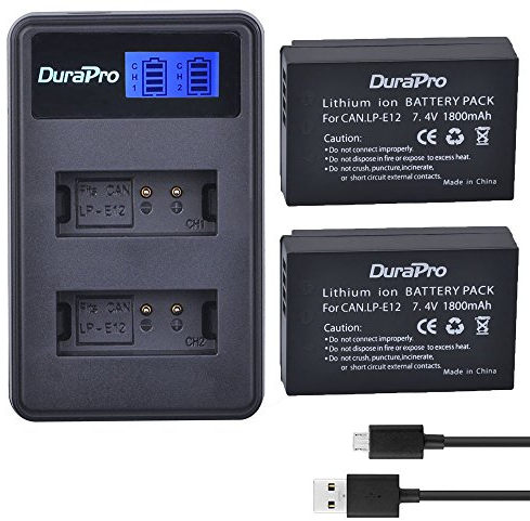DuraPro 1800mAh 2Stk LP-E12 LP E12 LPE12 Akku + LCD Dual USB Ladegerät für LP-E12, LC-E12 Akku und EOS M, EOS M2, EOS M10, EOS M50, EOS Rebel SL1, EOS 100D Digitalkameras