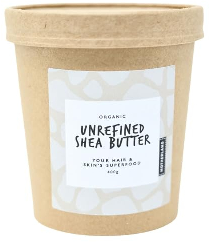 Motherland Organics Unrefined Shea Butter 400G Nutty - African Moisturiser for Dry Skin, Hands, Lips, Stretch Marks, Eczema - Natural, Raw & Vegan - for Men, Women & Babies