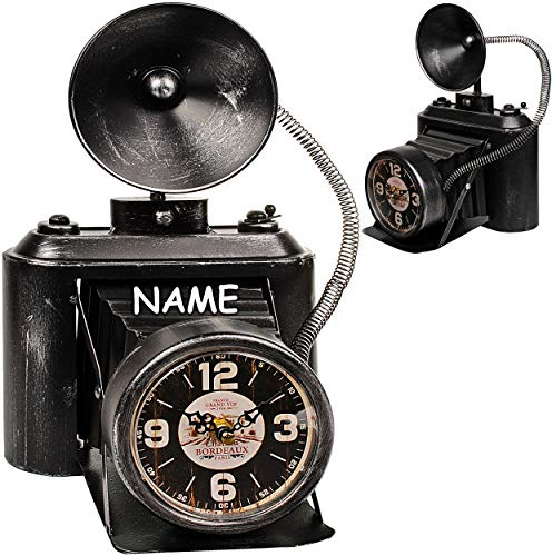 alles-meine.de GmbH große XL Tischuhr - Uhr - nostalgische Foto Kamera/Fotoapparat - inkl. Name - aus Metall - 32 cm - batteriebetrieben - schleichendes Uhrwerk ! - Kamera Anti..