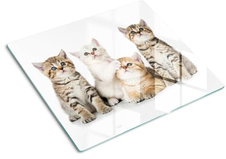 Schneidebretter Glas 60x52 cm Plastikfrei Lebensmittelecht Dekorativ Dünn Glasplatte Antibakteriell Gehärtetes Glas Hitzebeständig für die Küche Rutschfest Silikonfüße - Kleine Katzen