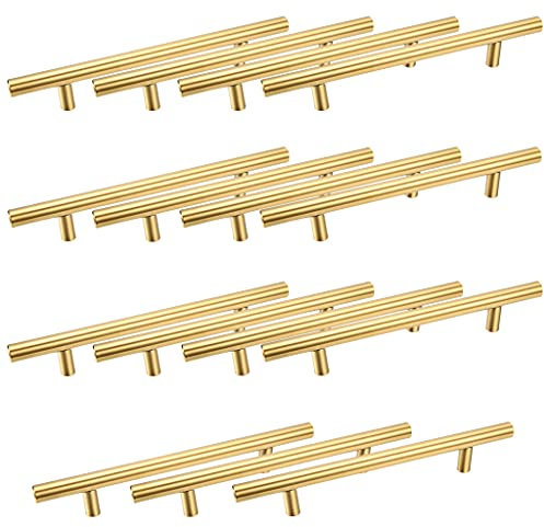 Lpraer 15 Pack Cabinet Handles Gold Stainless Steel T Bar Pulls Cupboard Handles Drawer Pulls for Kitchen (Overall Length 200mm, Hole Center 128mm)