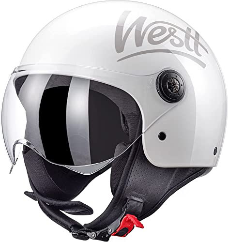 Westt Jethelm Motorradhelm mit Visier ECE 22.06 Zertifiziert Roller Helm für Damen und Herren Mopedhelm Ideal für Motoroller, Moped, Scooter, Mofa usw
