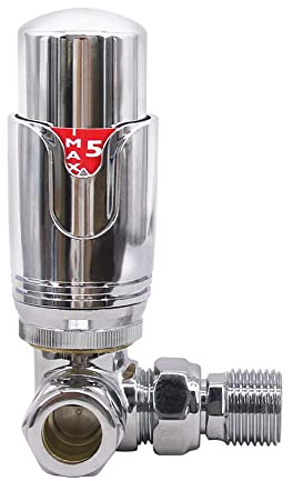 Warmehaus 1x Thermostatic Radiator Valve Corner TRV Chrome | for Radiator and Towel Rail, 15mm Inlet, Solid Brass