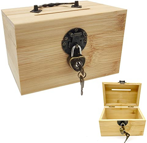 HAOBIN Schatztruhe aus Holz, Vorhängeschloss, Aufbewahrungsbox mit Schloss, Spardose für Malerei, Schatztruhe, aus Holz, Schatztruhe, Vorhängeschloss, Box für Malerei, Holztruhe