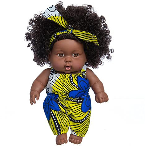 Schwarze Puppen, Realistische Babypuppe Mädchenpuppe, Afrikanische Babypuppen mit Kleidungsset 8 Zoll Baby Puppen Spielpuppe für Mädchen