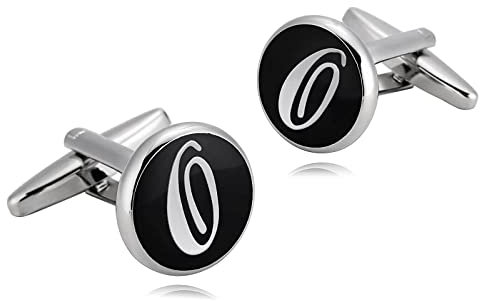 Whoiy Manschettenknöpfe Herren mit Initialen O, Schmuck Hochzeit Edelstahl Schwarz Weiss Hochzeit Manschettenknöpfe für Männer Anzughemd