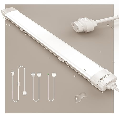 Feuchtraumleuchte LED mit Stecker 36W 4000LM 120CM Verknüpfbar Werkstattlampe IP66 Wasserfest Led Röhre Leuchte für Garage Keller Werkstatt Feuchtraum Bad Büro Warenhaus Hobbyraum,Neutralweiß 4000K.