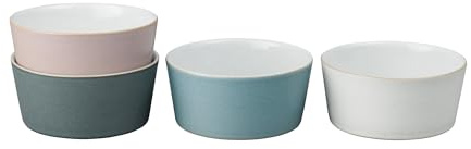 Denby Impression Reisschalen in verschiedenen Farben, gerade, spülmaschinenfest, mikrowellengeeignet, modernes Geschirr, Blau, Rosa, Creme, Schwarz, Keramik, Steingut, 4 Stück