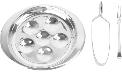 DOITOOL Stainless Steel Escargot Plate Set with Forks and Tongs 3-Piece Snail Dish Tableware for Home Restaurant and Hotel Use 6.55 Inch Stackable Food Serving Discs