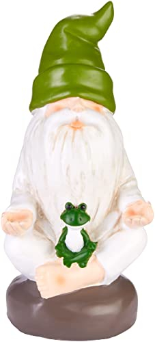 BRUBAKER Gartenzwerg meditiert mit Frosch - Zwerg Schneidersitz Yoga Meditation Übung Sukhasana - Gartendeko für außen - Dekoration Lustig Wetterfest für Garten Campingplatz - 19 cm groß