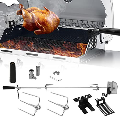 Jopassy Grillspieß Set, 107cm Elektrischer Drehspieß, 220V-240V Edelstahl Motor, mit 2 Fleischnadeln, Rotisserie Drehspieß, Traglast 18KG, Hochwertiger BBQ Grillspieß, Silber