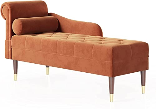 Vesgantti Velvet Chaiselongue, Indoor Lounge Sofa mit linker Armlehne und Lendenkissen, Recamiere für Wohnzimmer, Schlafzimmer und Büro, Samt Loungesessel 149.5 x 54 x 76CM
