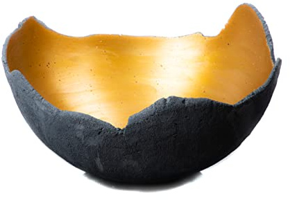 stoamandal Licht-Schale aus Beton - schwarz/anthrazit (XL - 35cm, Gold)