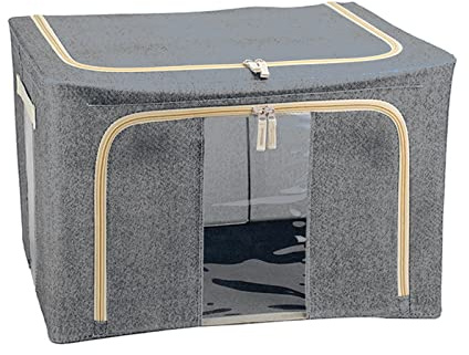 Decor Space Scatola cambio stagione rigida box in tessuto salvaspazio per armadio con doppia cerniera (60 x 42 x h 35 cm, Grigio)