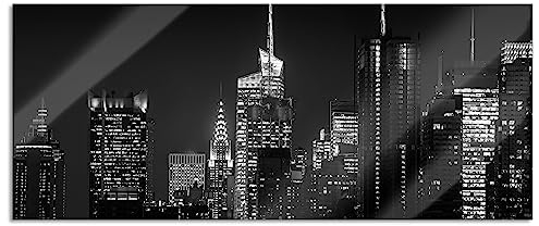 Pixxprint Glasbild Panorama, Wandbild aus Echtglas, New York von oben schwarz weiß, 120x50 cm, inkl. Aufhängung und Abstandshalter