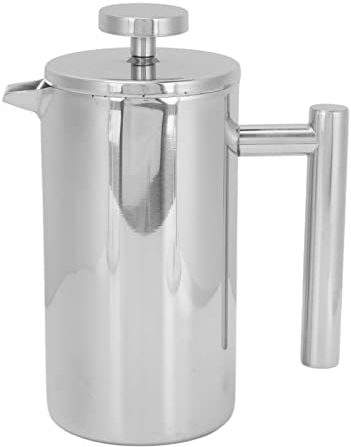 Xcello French Press Kaffeemaschine, Doppellagiger Edelstahl, French Coffee Press Kaffeemaschine, Tragbare French Press Kanne für Zuhause(350ml-Silber)