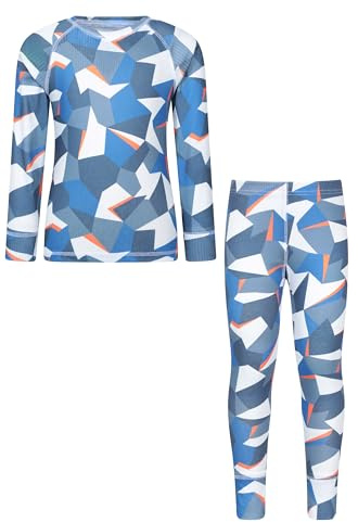 Mountain Warehouse Talus Printed Kids Top & Pant - Lightweight Baselayer Girls & Boys Set, Quick Dry Bottom & Tee - Winter, Outdoor, Travelling Cobalt (Top & Pant Set) Kids Size 5-6 Years