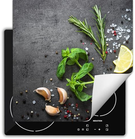 SMTDeco herdabdeckplatte Induktionsmatte herdabdeckung ceranfeld abdeckplatten für ceranfelder induktionskochfeld schutzmatte 60x52 cm Kräuter grau