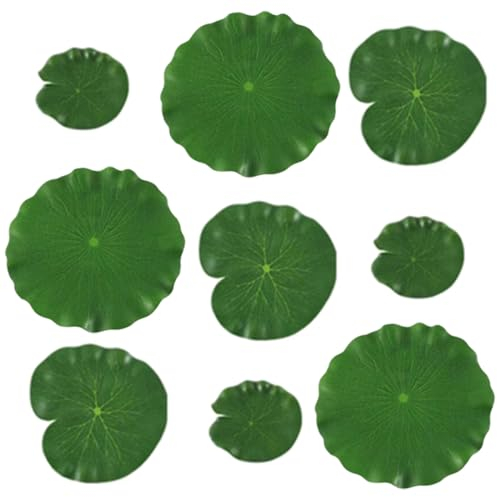 WKRTDY Conjunto de 9 Plantas flotantes Artificiales de en 3 tamaños, Hojas de Loto Almohadillas realistas para Decorar hogar, jardín, estanques, Piscinas, acuarios y peceras