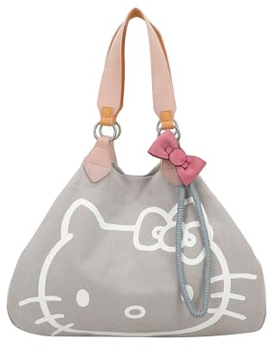 Fritzi Hello Kitty Izzy Medium Limited Head Damen Shopper Canvas Baumwollmix Druckknopf Schultertasche Umhängetasche Schleifenanhänger Reißverschlussfach Alltag Freizeit Reisen 30 x 43 x 16 cm, Beige