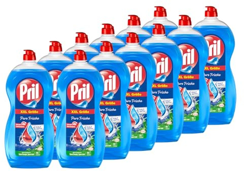 Pril Original Pure Frische 12x 1,2 l, Handgeschirrspülmittel mit höchster Fettlösekraft, für sauberes Geschirr auch in kaltem Wasser, frischer Duft