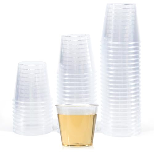 Cheerhom 50 Pcs Vasos Chupito Plastico, 30ml/3cl Copa de Plástico Duro Reutilizable, Vasos Chupito Plastico Transparentes Hecha de PS Material, Vasos de Bebida para Picnic, Degustaciones, Fiestas