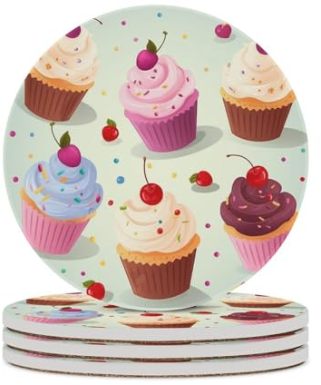 Delicious Cupcakes Untersetzer, saugfähig, Keramik-Stein, Getränkeuntersetzer mit Halter, Keramik-Untersetzer mit Korkboden, 10,2 cm, Tischschutzmatte für Heimdekoration, Küche, Bar