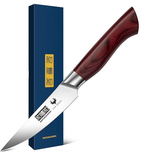 HOSHANHO Couteau d'Office et à Légumes 9.5cm, Super Tranchant Japonais Couteau à Fruits Couteau de Eplucher Acier avec Manche Ergonomique en Bois