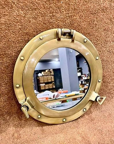 Agujero de puerto con acabado de latón antiguo, ojo de buey de latón náutico para ventana, decoración marítima del hogar, regalo