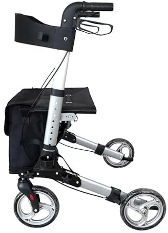 MJMLUCK aufrechte Gehhilfe, stehend klappbar, Gehhilfe aus Aluminium mit Sitz, leichte und einfach zusammenklappbare Gehhilfe für Senioren, leichte Gehhilfe mit Aluminiumrahmen