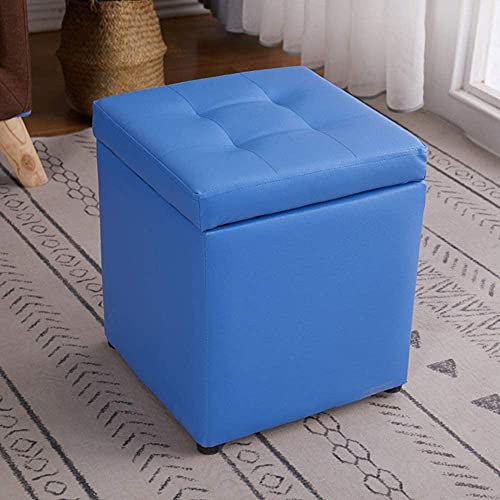 VNNHGB Ottomanen Hocker Ottomanen Fußhocker Quadratischer Stauraum-Ottomane Schminkhocker Lederpouf Ottomane Kaffeehocker für Wohnzimmersitz Frisierstuhl Fußstütze/Grün (Blau)