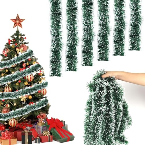 CYIOU 6 Stücke Weihnachtengirlande 2 Meter Tannengirlande Weihnachten Deko Grüne Girlande Weihnachten Outdoor für Weihnachtsdekoration Treppe Weihnachtsbaum Kranz Hochzeit Party