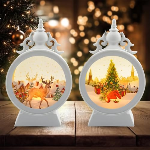2 Stück Laterne Weihnachten,Weihnachtsdeko Laterne,Weihnachten Dekoration Laterne,Flammenlose Weihnachtskerzen,Weihnachtsbaum Elchhirsch Laterne,Hängende Weihnachtslampe,Halloween Deko Licht