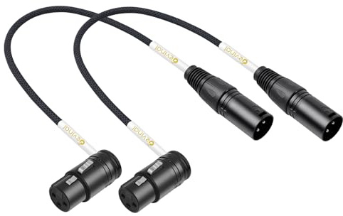 Devinal Rotatable Right-Angle XLR Cable, Adjustable-Angle Low-Profile XLR Microphone Adapter Connector, Straight Male to Right-Angle Female Mic Cord 0.7 FT 2 pcs