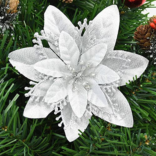 dvnFWKc Decorate Artificial Flowers, 3 Stück Flash künstliche Weihnachtssterngirlande dekorative Kunstblumen geeignet for drinnen und draußen(White)