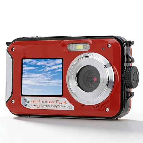 Fotocamera subacquea per snorkeling, HD 2,7 K 48 MP, fotocamera da 3,4 m con zoom 16x, autofocus fotocamera digitale compatta, espandibile da 128 GB (Dpofirs2giypckwr9-12)