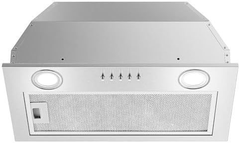 JOEAONZ Range Hood Insert 20 Inch Stainless Steel with 5-layer Mesh Filter, Hood Vent for Kitchen Built-in Mount Dual LED, Ducted/Ductless Convertible Kitchen Exhaust Fan, Push Button Control