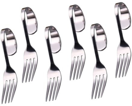 OKUMEYR 6pcs Stainless Steel Curved Handle Forks for Salad Cake and Dessert and Easy to Clean Silverware for Home Dining and Entertaining
