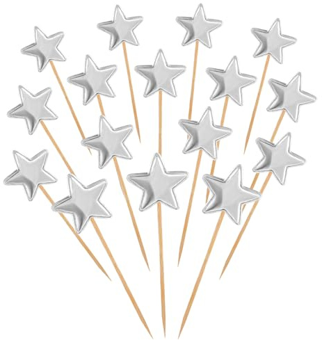 Thinp 50 Pcs Silver Star Cupcake Toppers,Stars for Cake Decorating Star Cake Toppers Cupcake Sticks for Toppers Cake Stars Decorations for Wedding Engagement Bridal Shower Birthday Party