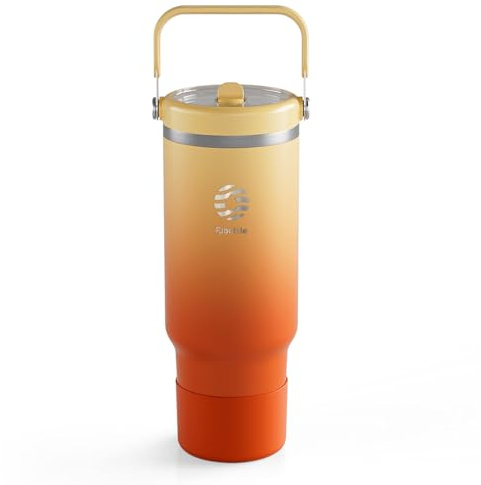 Fjbottle Edelstahl Trinkflasche mit Strohhalm 1200ML für Kaffee | Thermosflasche 12 Std Kalt - Auslaufsicher Kaffeebecher to Go - BPA Frei Wasserflasche auch für Auto Thermobecher