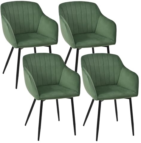 Goeurvant Esszimmerstühle 4er Set mit Armlehnen - Polsterstühle aus Samt, Küchenstühle, Armlehnenstuhl mit Metallgestell für Esszimmer, Wohnzimmer, Waldgrün