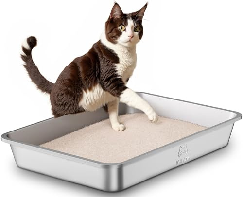 Stor Kattlåda i Rostfritt Stål, XXL Öppen Katttoalett i Metall för Katter i Alla Storlekar och Kaniner, med Non-Stick Yta, Luktfri och Lätt att Rengöra, 60x40x10cm