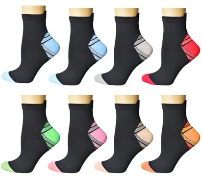 Jileson 8 Paar Kompressionssocken Herren Damen Stützstrümpfe Gepolsterte Kurz für Plantarfasziitis Knöchel Verstauchte Schwellungen Thrombose Sport Wandern Reise Sneaker Socken Joggen Laufen