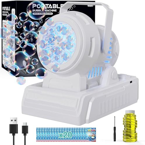 Bubbelmaskin, automatisk bubbelmaskin för barn 1 0000+ bubblor per minut, uppladdningsbar bärbar bubbelmaskin med 6 stora hål/2 lösningar för utomhusbruk, bröllopsfest, svart