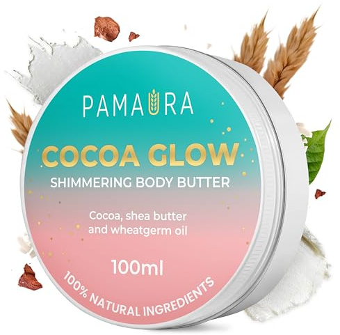 Pamaura Cocoa Glow 100% natürliches Körperöl mit Schimmer – Tiefenpflege & strahlende Haut, angereichert mit Weizenkeimöl, Kakaobutter, Kokosnuss & Shea (100 ml)