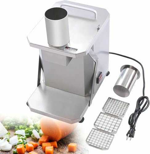 Cortadora de frutas y verduras automática de alta resistencia de 200 W, máquina cortadora de acero inoxidable con cuchillas de 8/10/12 mm y discos de corte, cortadora comercial de cebollas y patatas