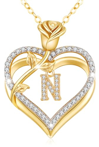 Gold Necklaces for Women Rose Pendant Jewellery Birthday Gifts for Women | Real 925 Sterling Silver/Brass Heart Necklace for Her Girlfriend Wife Valentines Anniversary Mothers Day