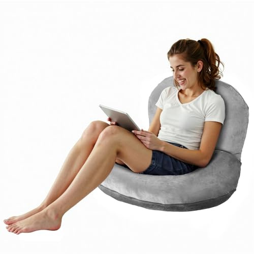 VEVOR Cuscino da Lettura da Letto, Dimensione Grande, Forma di U, Cuscino da Letto Lavabile 1143 x 889 x 178 mm con Morbido Velluto, Ideale per Leggere, Giocare, Riposare, Lavorare, Grigio