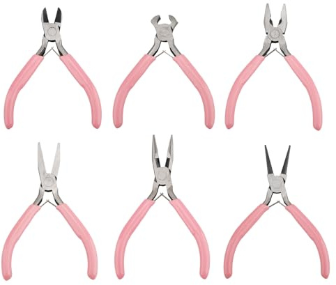 suaywo 6 articles Mini Set de Pince Bijoux Pinces à Becs, Pince Plate, Pince Coupante, Pinces Coudées, Pince a Bout Rond, Mini-pince en Acier Pince Bijoux Creation, Fabrication, Réparation, Artisanat